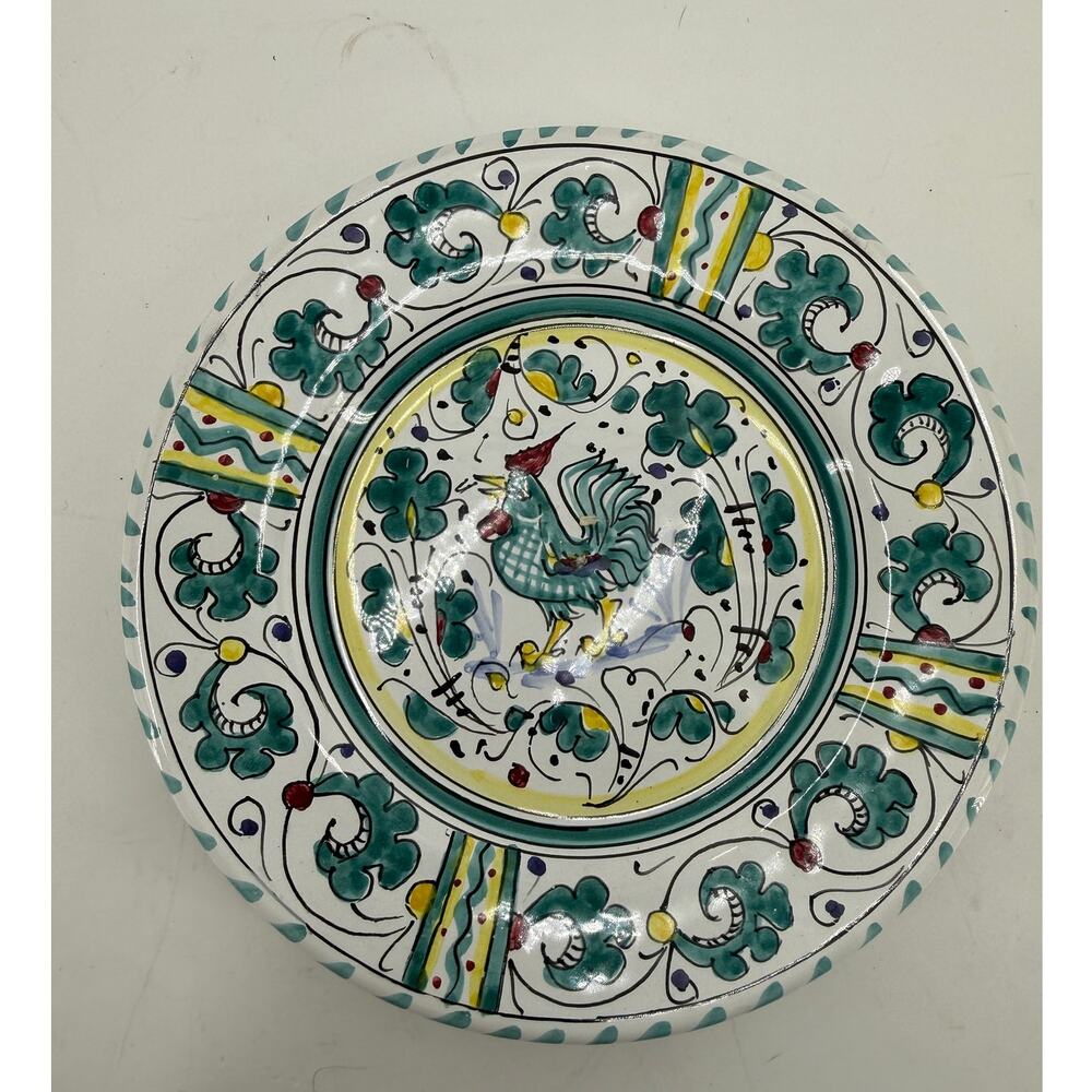 Ravello Italian Majolica Rooster Plate Hand Painted Folk Art Pottery 8 Inch